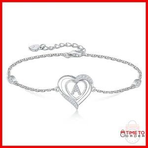 Sterling Silver Heart Initial Bracelet Personalized Charm Jewelry Gift